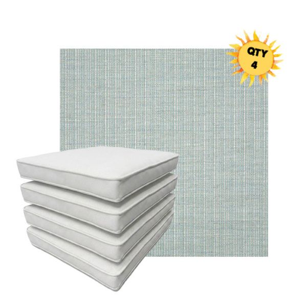 Bundle of 4 Boxed Double Piped Patio Dining Chair Cushions with Ties in Sunbrella Fabric