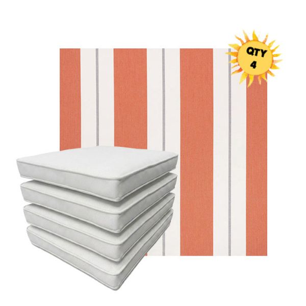 Bundle of 4 Boxed Double Piped Patio Dining Chair Cushions with Ties in Sunbrella Fabric