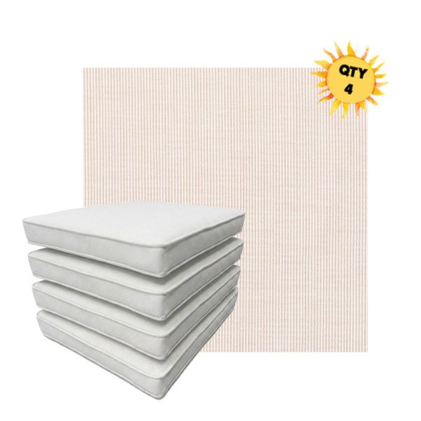 Bundle of 4 Boxed Double Piped Patio Dining Chair Cushions with Ties in Sunbrella Fabric