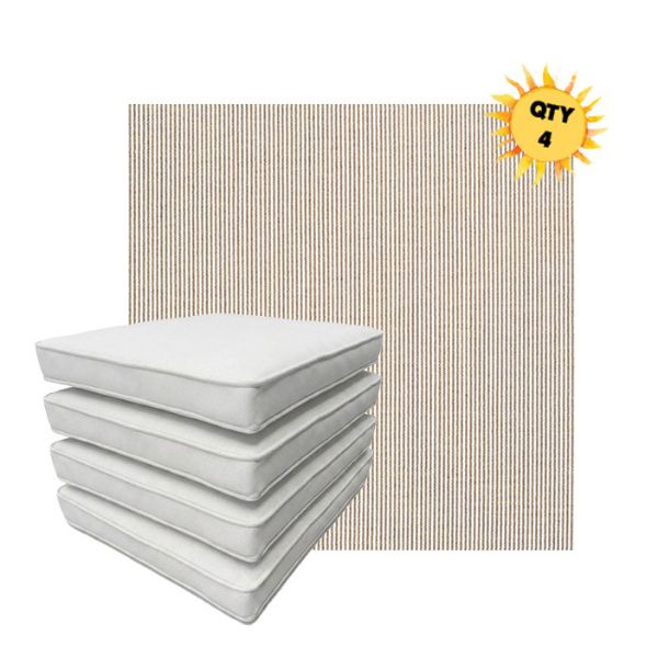 Bundle of 4 Boxed Double Piped Patio Dining Chair Cushions with Ties in Sunbrella Fabric