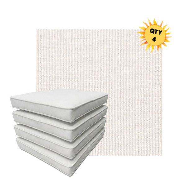 Bundle of 4 Boxed Double Piped Patio Dining Chair Cushions with Ties in Sunbrella Fabric