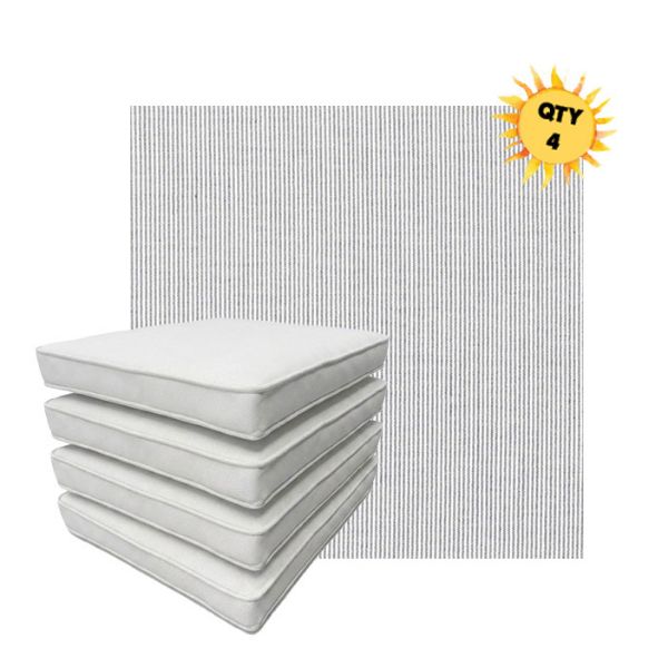Bundle of 4 Boxed Double Piped Patio Dining Chair Cushions with Ties in Sunbrella Fabric