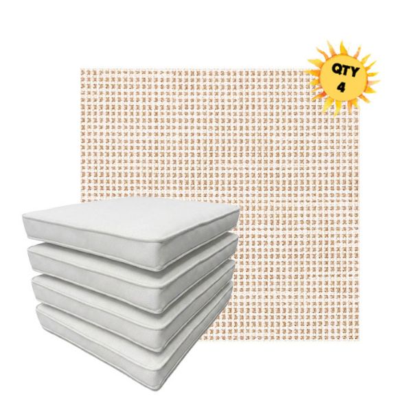 Bundle of 4 Boxed Double Piped Patio Dining Chair Cushions with Ties in Sunbrella Fabric