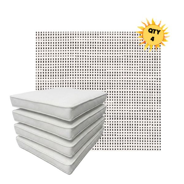 Bundle of 4 Boxed Double Piped Patio Dining Chair Cushions with Ties in Sunbrella Fabric