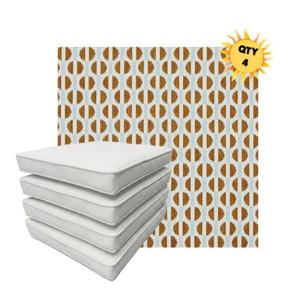 Bundle of 4 Boxed Double Piped Patio Dining Chair Cushions with Ties in Sunbrella Fabric