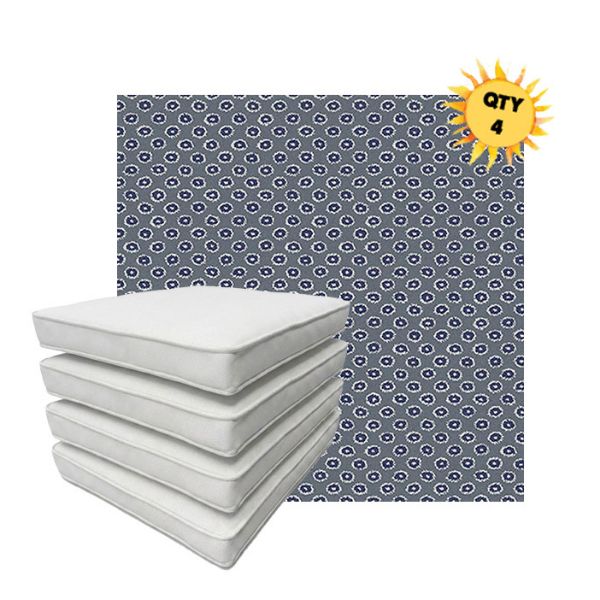 Bundle of 4 Boxed Double Piped Patio Dining Chair Cushions with Ties in Sunbrella Fabric