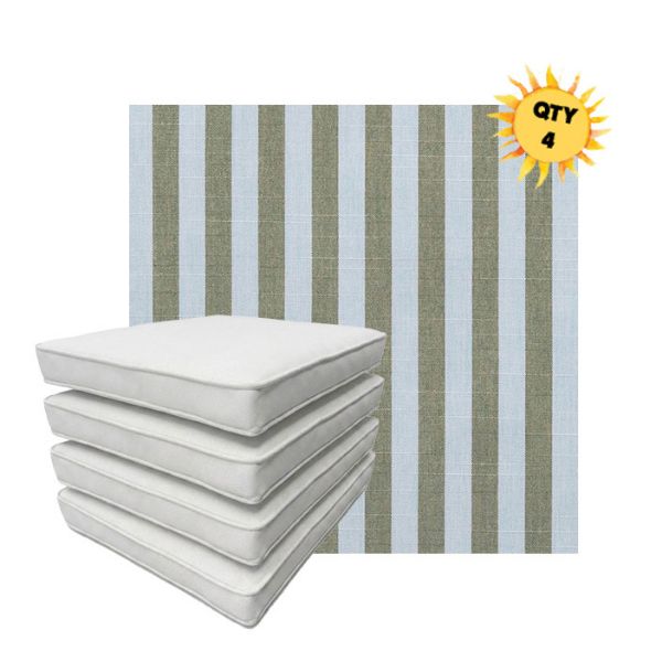 Bundle of 4 Boxed Double Piped Patio Dining Chair Cushions with Ties in Sunbrella Fabric