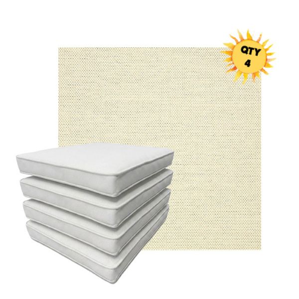 Bundle of 4 Boxed Double Piped Patio Dining Chair Cushions with Ties in Sunbrella Fabric