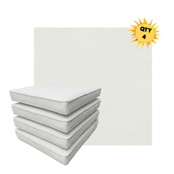 Bundle of 4 Boxed Double Piped Patio Dining Chair Cushions with Ties in Sunbrella Fabric