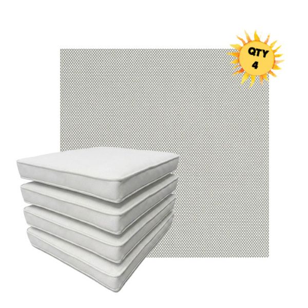 Bundle of 4 Boxed Double Piped Patio Dining Chair Cushions with Ties in Sunbrella Fabric