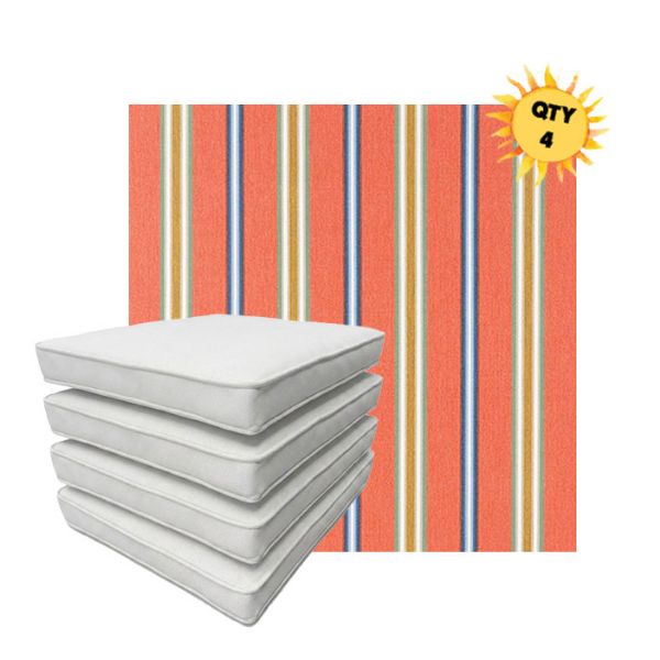 Bundle of 4 Boxed Double Piped Patio Dining Chair Cushions with Ties in Sunbrella Fabric