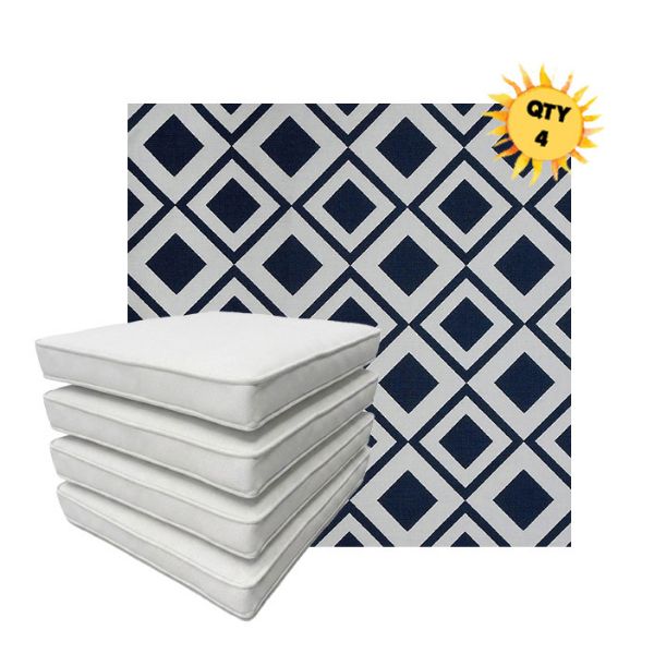 Bundle of 4 Boxed Double Piped Patio Dining Chair Cushions with Ties in Sunbrella Fabric