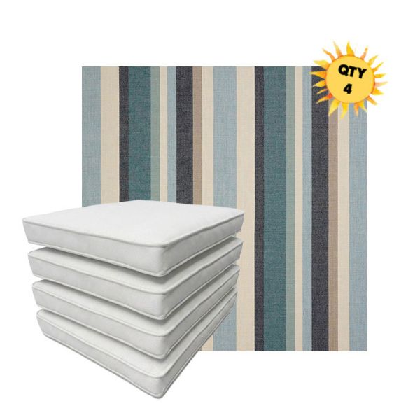 Bundle of 4 Boxed Double Piped Patio Dining Chair Cushions with Ties in Sunbrella Fabric