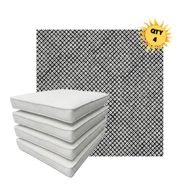 Bundle of 4 Boxed Double Piped Patio Dining Chair Cushions with Ties in Sunbrella Fabric