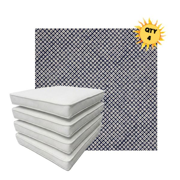 Bundle of 4 Boxed Double Piped Patio Dining Chair Cushions with Ties in Sunbrella Fabric