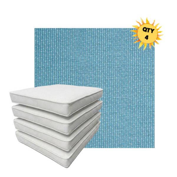 Bundle of 4 Boxed Double Piped Patio Dining Chair Cushions with Ties in Sunbrella Fabric