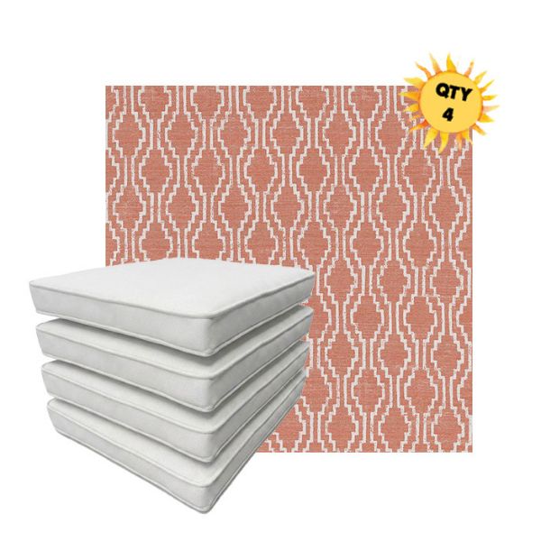 Bundle of 4 Boxed Double Piped Patio Dining Chair Cushions with Ties in Sunbrella Fabric