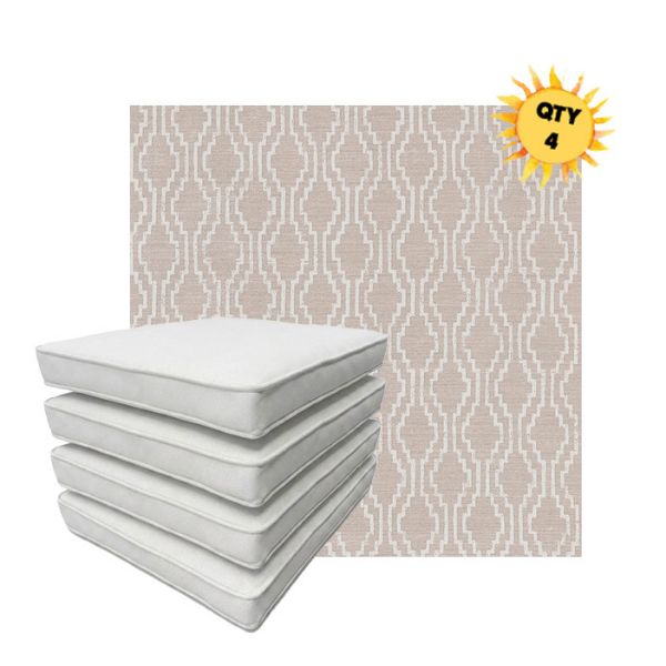 Bundle of 4 Boxed Double Piped Patio Dining Chair Cushions with Ties in Sunbrella Fabric