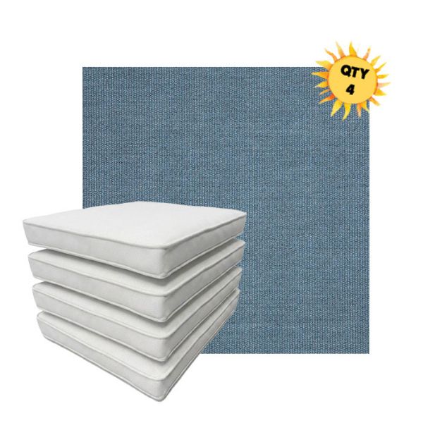 Bundle of 4 Boxed Double Piped Patio Dining Chair Cushions with Ties in Sunbrella Fabric