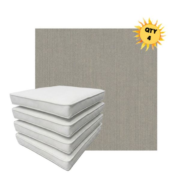 Bundle of 4 Boxed Double Piped Patio Dining Chair Cushions with Ties in Sunbrella Fabric