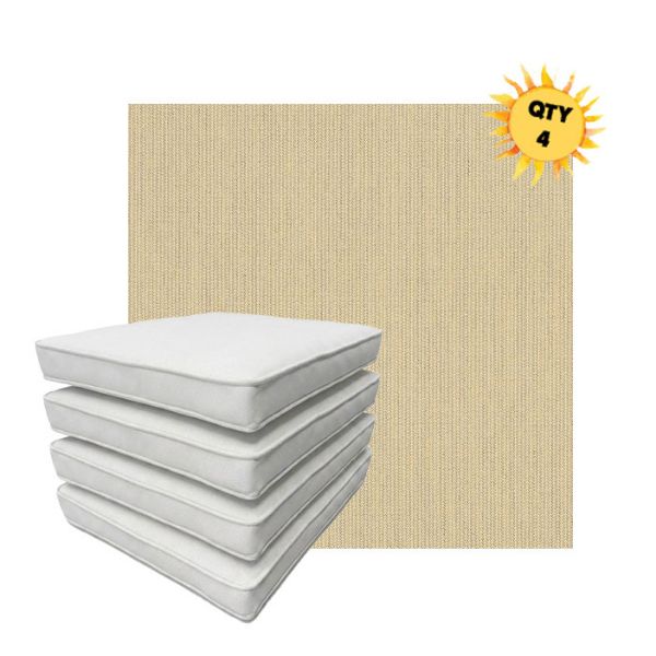 Bundle of 4 Boxed Double Piped Patio Dining Chair Cushions with Ties in Sunbrella Fabric