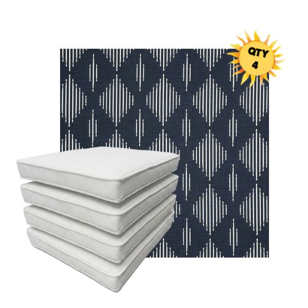Bundle of 4 Boxed Double Piped Patio Dining Chair Cushions with Ties in Sunbrella Fabric