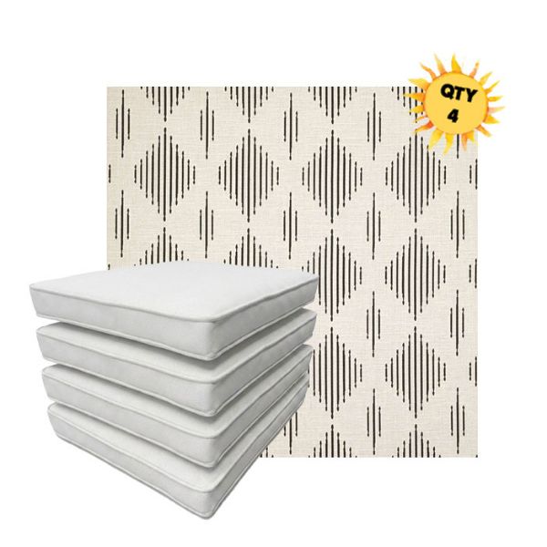 Bundle of 4 Boxed Double Piped Patio Dining Chair Cushions with Ties in Sunbrella Fabric