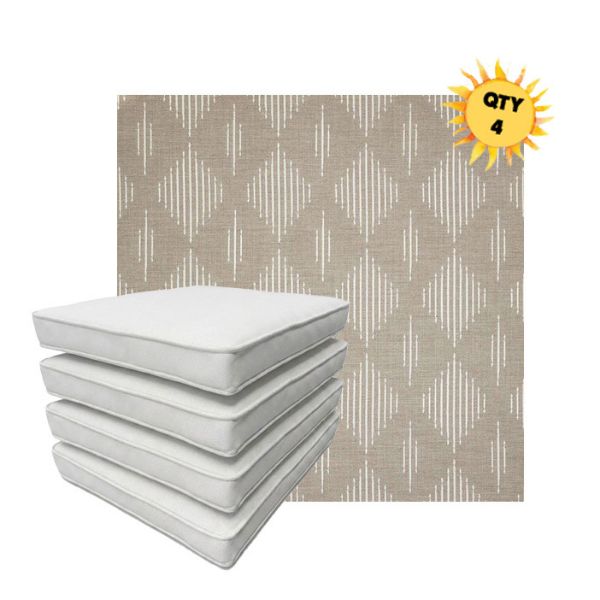 Bundle of 4 Boxed Double Piped Patio Dining Chair Cushions with Ties in Sunbrella Fabric