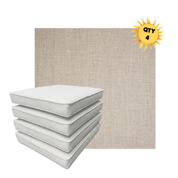 Bundle of 4 Boxed Double Piped Patio Dining Chair Cushions with Ties in Sunbrella Fabric