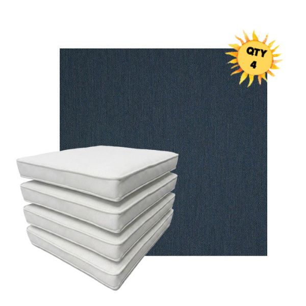 Bundle of 4 Boxed Double Piped Patio Dining Chair Cushions with Ties in Sunbrella Fabric