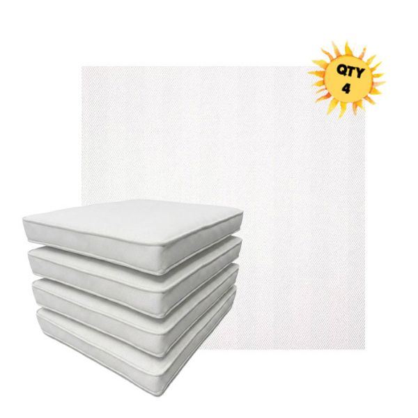 Bundle of 4 Boxed Double Piped Patio Dining Chair Cushions with Ties in Sunbrella Fabric