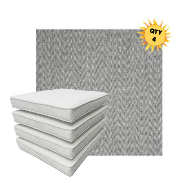 Bundle of 4 Boxed Double Piped Patio Dining Chair Cushions with Ties in Sunbrella Fabric