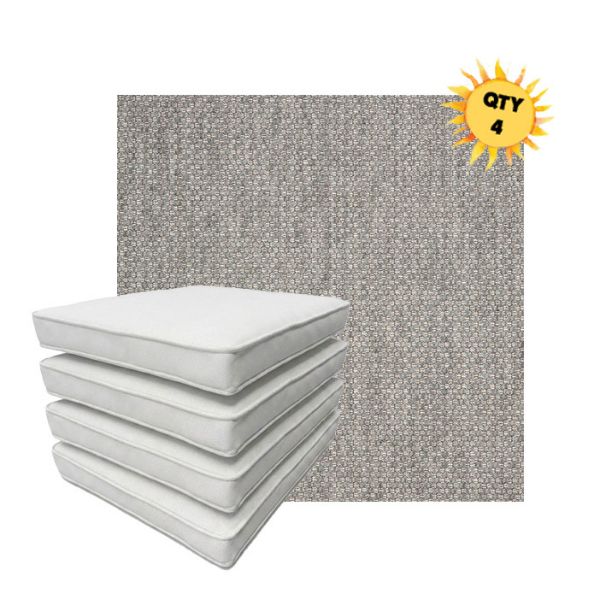 Bundle of 4 Boxed Double Piped Patio Dining Chair Cushions with Ties in Sunbrella Fabric