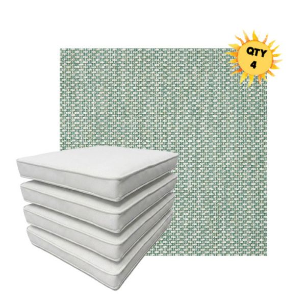 Bundle of 4 Boxed Double Piped Patio Dining Chair Cushions with Ties in Sunbrella Fabric