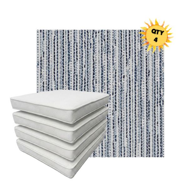 Bundle of 4 Boxed Double Piped Patio Dining Chair Cushions with Ties in Sunbrella Fabric