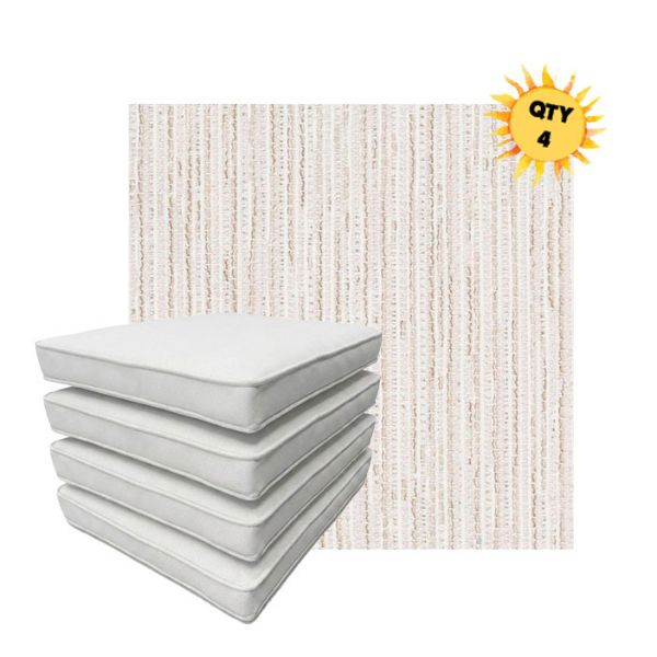 Bundle of 4 Boxed Double Piped Patio Dining Chair Cushions with Ties in Sunbrella Fabric