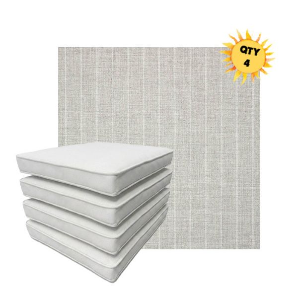 Bundle of 4 Boxed Double Piped Patio Dining Chair Cushions with Ties in Sunbrella Fabric