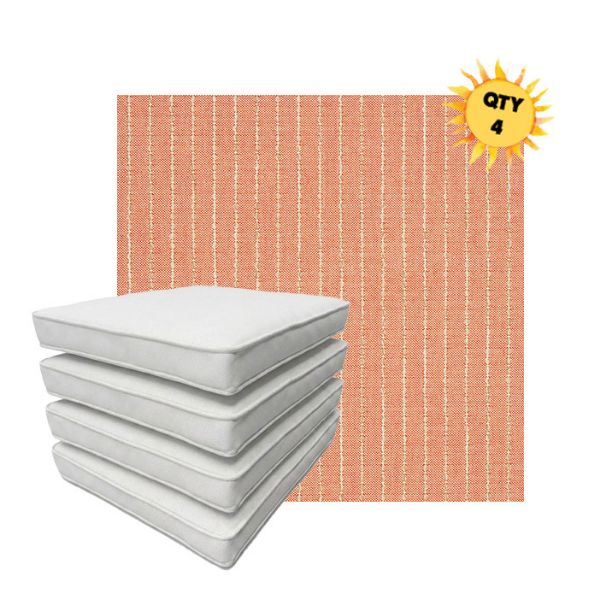 Bundle of 4 Boxed Double Piped Patio Dining Chair Cushions with Ties in Sunbrella Fabric