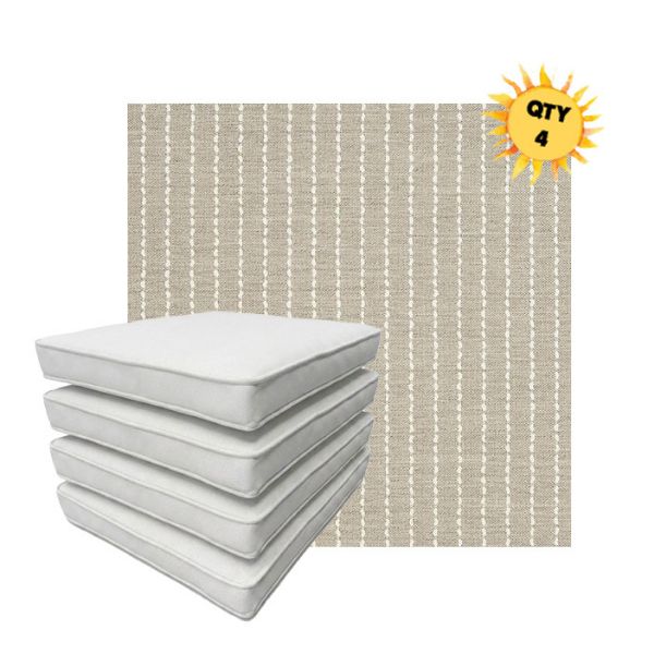 Bundle of 4 Boxed Double Piped Patio Dining Chair Cushions with Ties in Sunbrella Fabric
