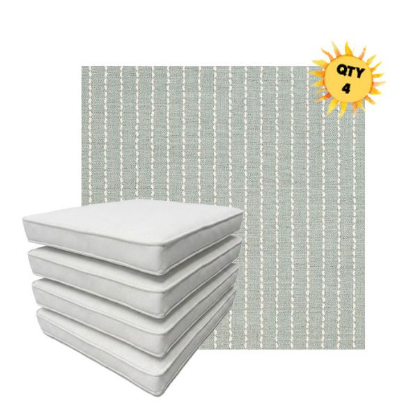 Bundle of 4 Boxed Double Piped Patio Dining Chair Cushions with Ties in Sunbrella Fabric