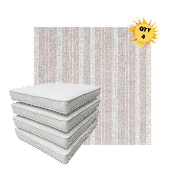 Bundle of 4 Boxed Double Piped Patio Dining Chair Cushions with Ties in Sunbrella Fabric
