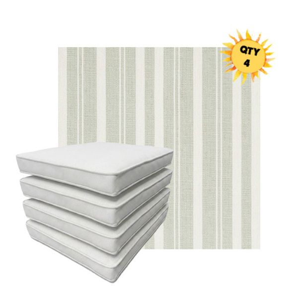 Bundle of 4 Boxed Double Piped Patio Dining Chair Cushions with Ties in Sunbrella Fabric