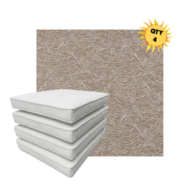 Bundle of 4 Boxed Double Piped Patio Dining Chair Cushions with Ties in Sunbrella Fabric