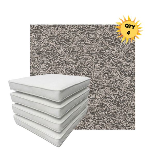 Bundle of 4 Boxed Double Piped Patio Dining Chair Cushions with Ties in Sunbrella Fabric