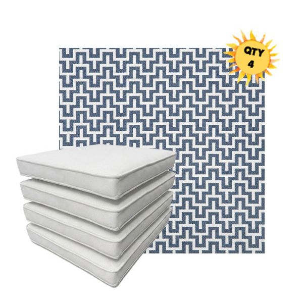 Bundle of 4 Boxed Double Piped Patio Dining Chair Cushions with Ties in Sunbrella Fabric