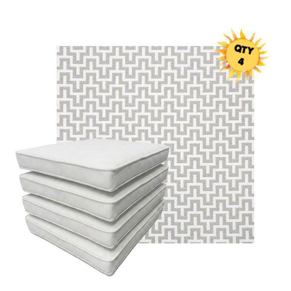 Bundle of 4 Boxed Double Piped Patio Dining Chair Cushions with Ties in Sunbrella Fabric