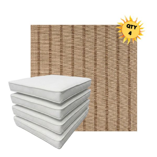 Bundle of 4 Boxed Double Piped Patio Dining Chair Cushions with Ties in Sunbrella Fabric