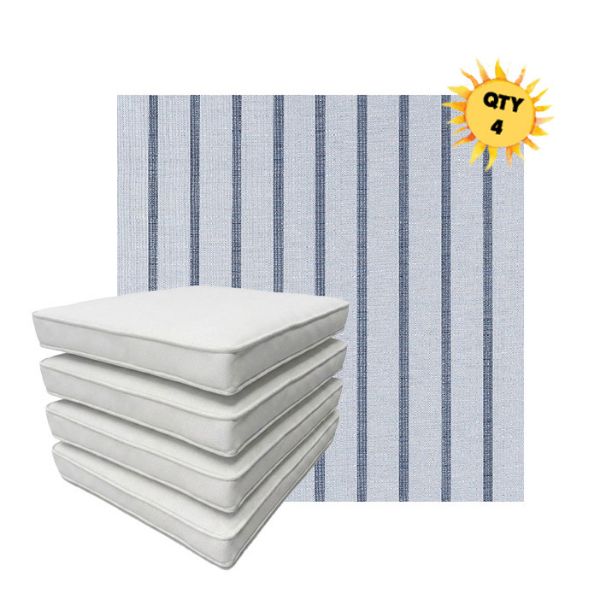 Bundle of 4 Boxed Double Piped Patio Dining Chair Cushions with Ties in Sunbrella Fabric