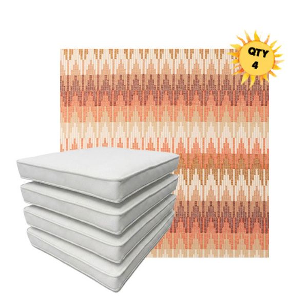 Bundle of 4 Boxed Double Piped Patio Dining Chair Cushions with Ties in Sunbrella Fabric