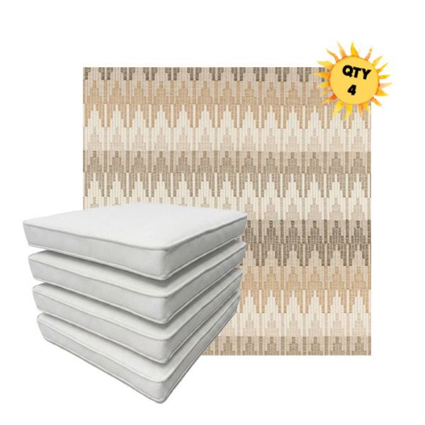 Bundle of 4 Boxed Double Piped Patio Dining Chair Cushions with Ties in Sunbrella Fabric